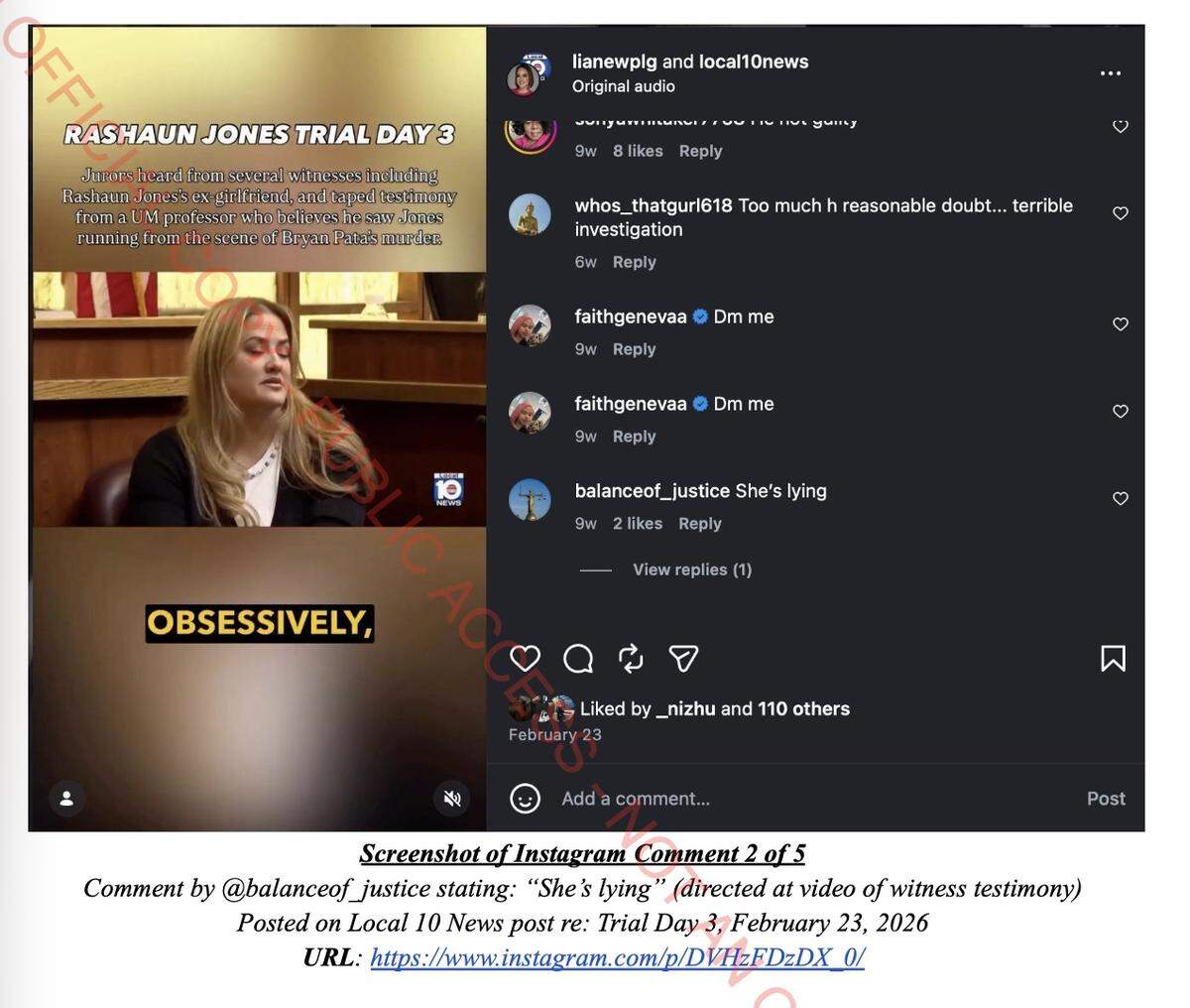 Screenshot of an Instagram comment made by @balanceof_justice on media coverage of the Bryan Pata murder trial