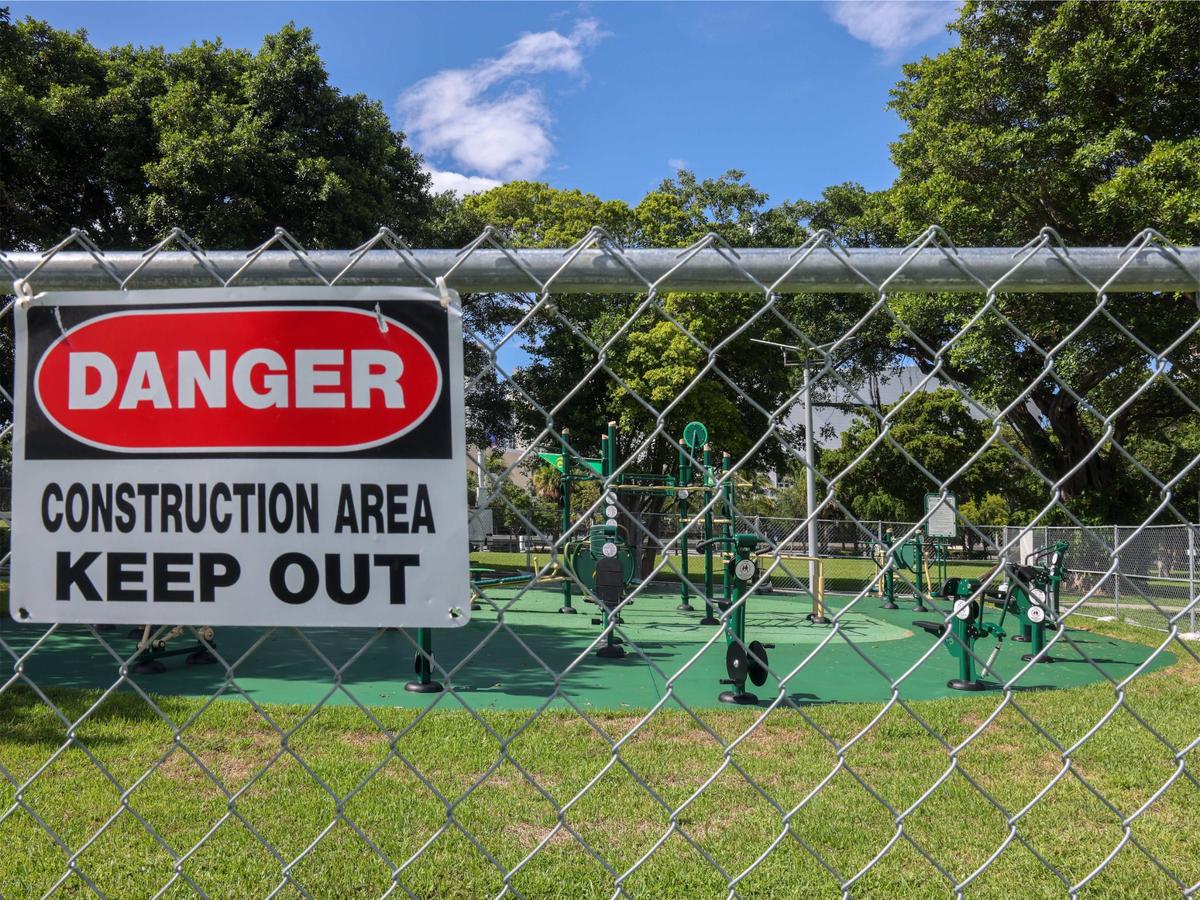 The outdoor gym is fenced off at Miami’s downtown Maurice A. Ferré Park.