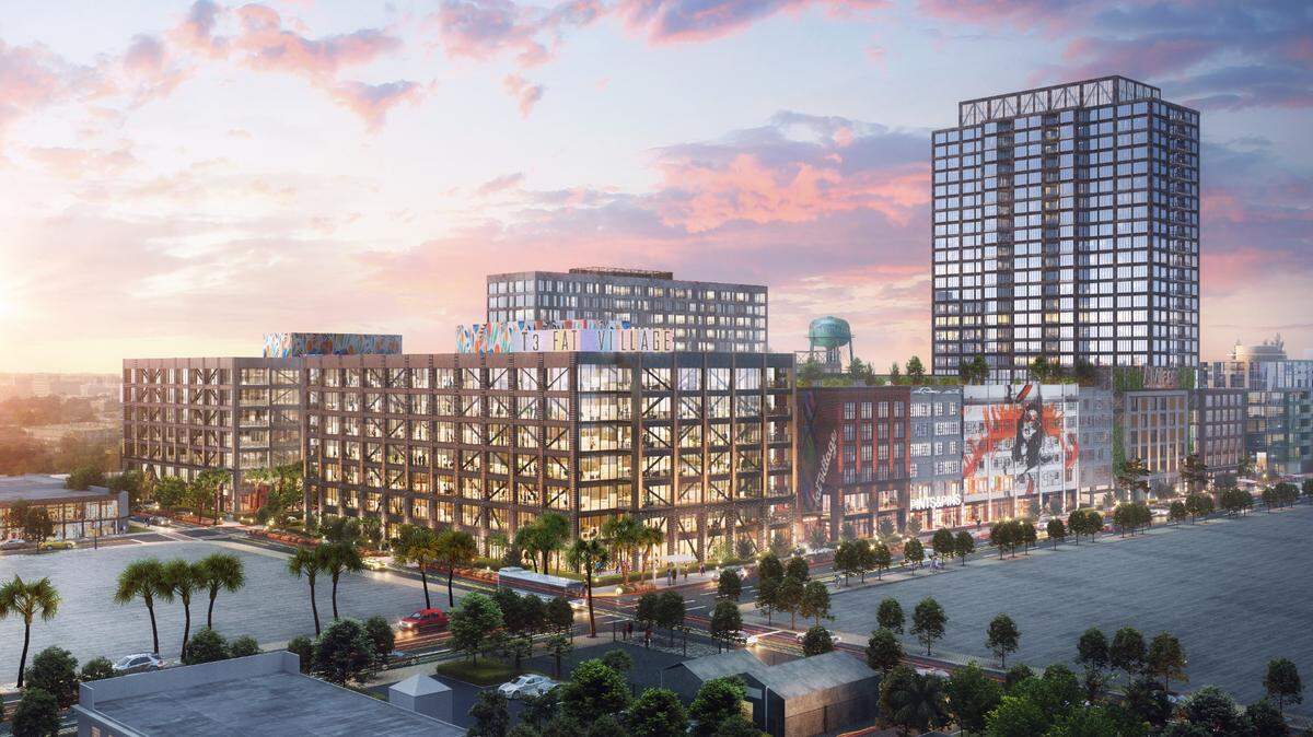 Representación de la enorme reurbanización de uso combinado que acaba de comenzar en Fort Lauderdale.