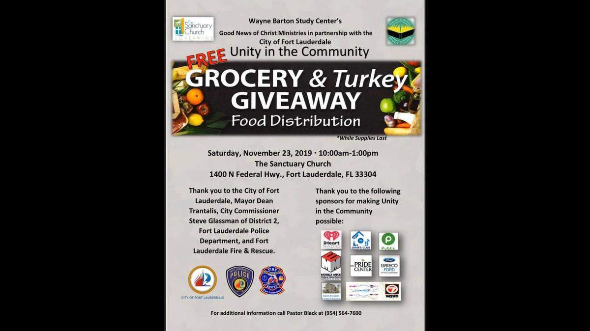 The Sanctuary Church Fort Lauderdale will hold a food distribution Nov. 23, 2020.