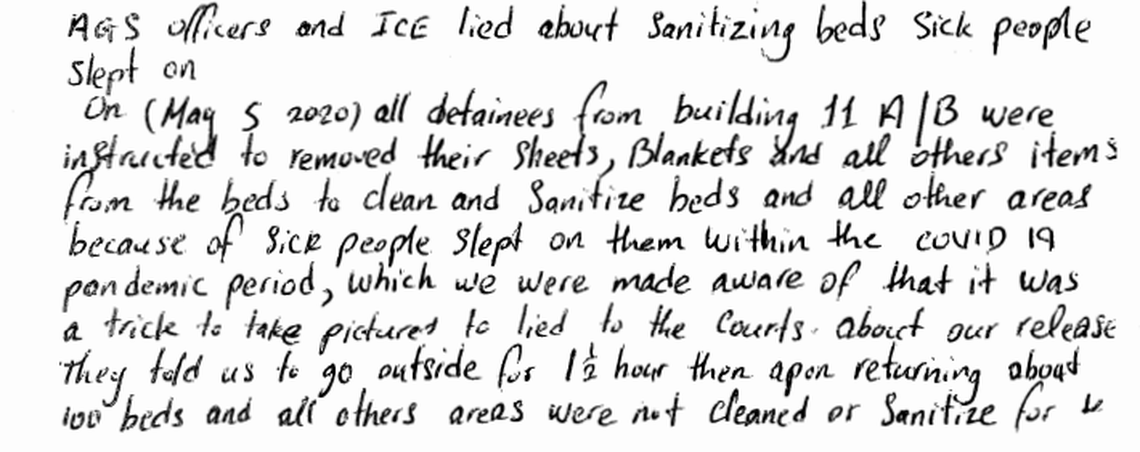 A letter written by ICE detainee Rodney London.