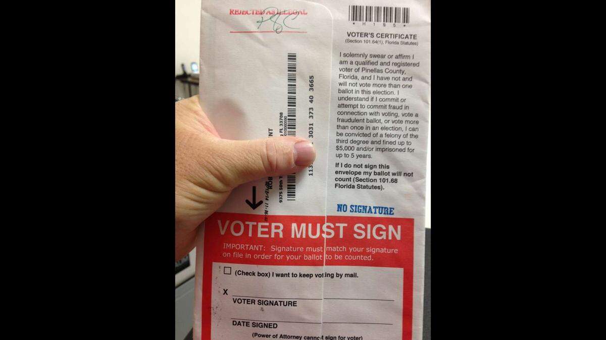 A rejected mail ballot in Pinellas County.