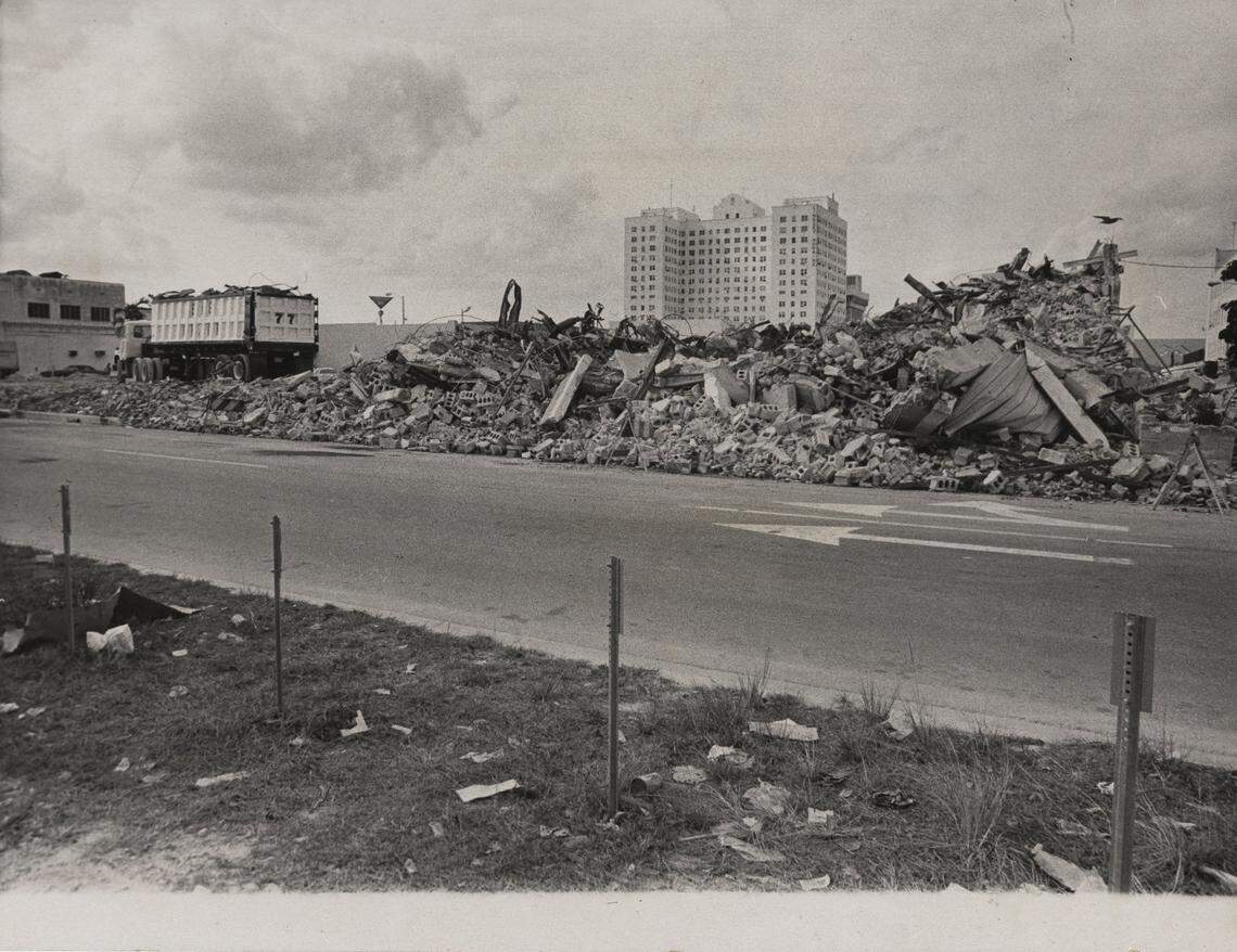 Rubble left behind after the collapse of the Drug Enforcement Administration Building in Miami. The 1974 event, which killed seven, led to a review of how older buildings are monitored for structural safety.