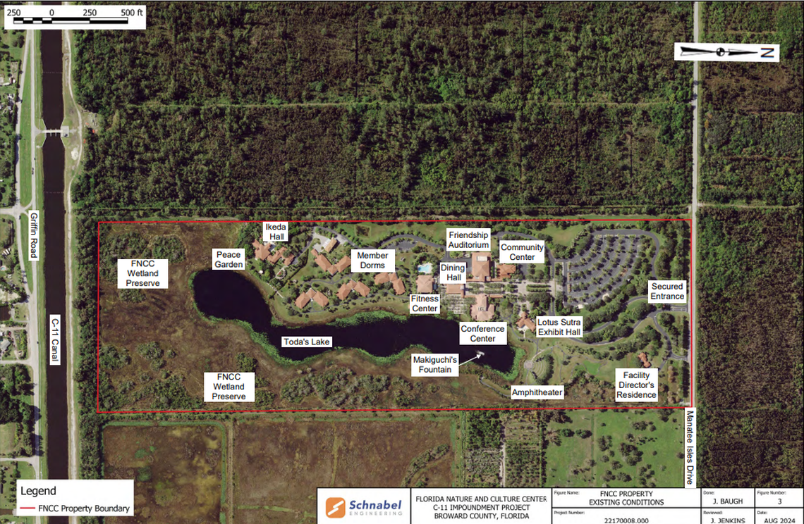 An aerial image showing the location of various buildings on the Florida Nature and Culture Center property in western Broward County. 