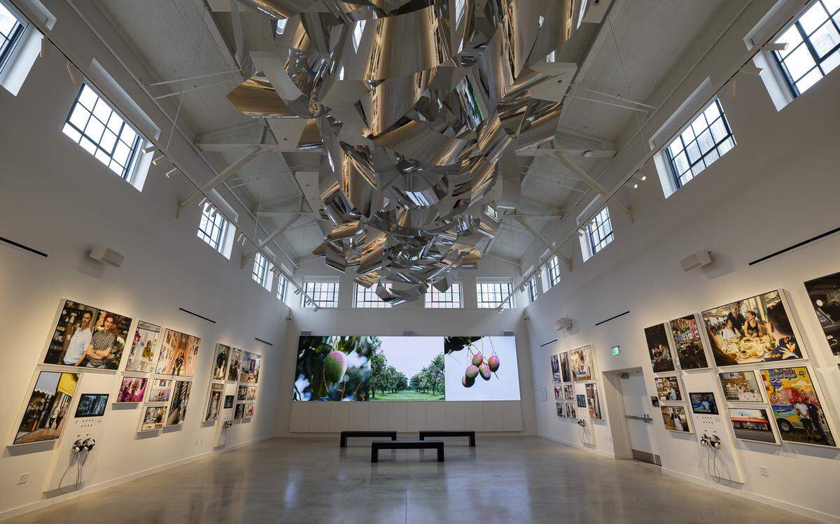 The exhibit “Reflections” inside the Knight Skylight gallery at Miami Dade College’s Freedom Tower.