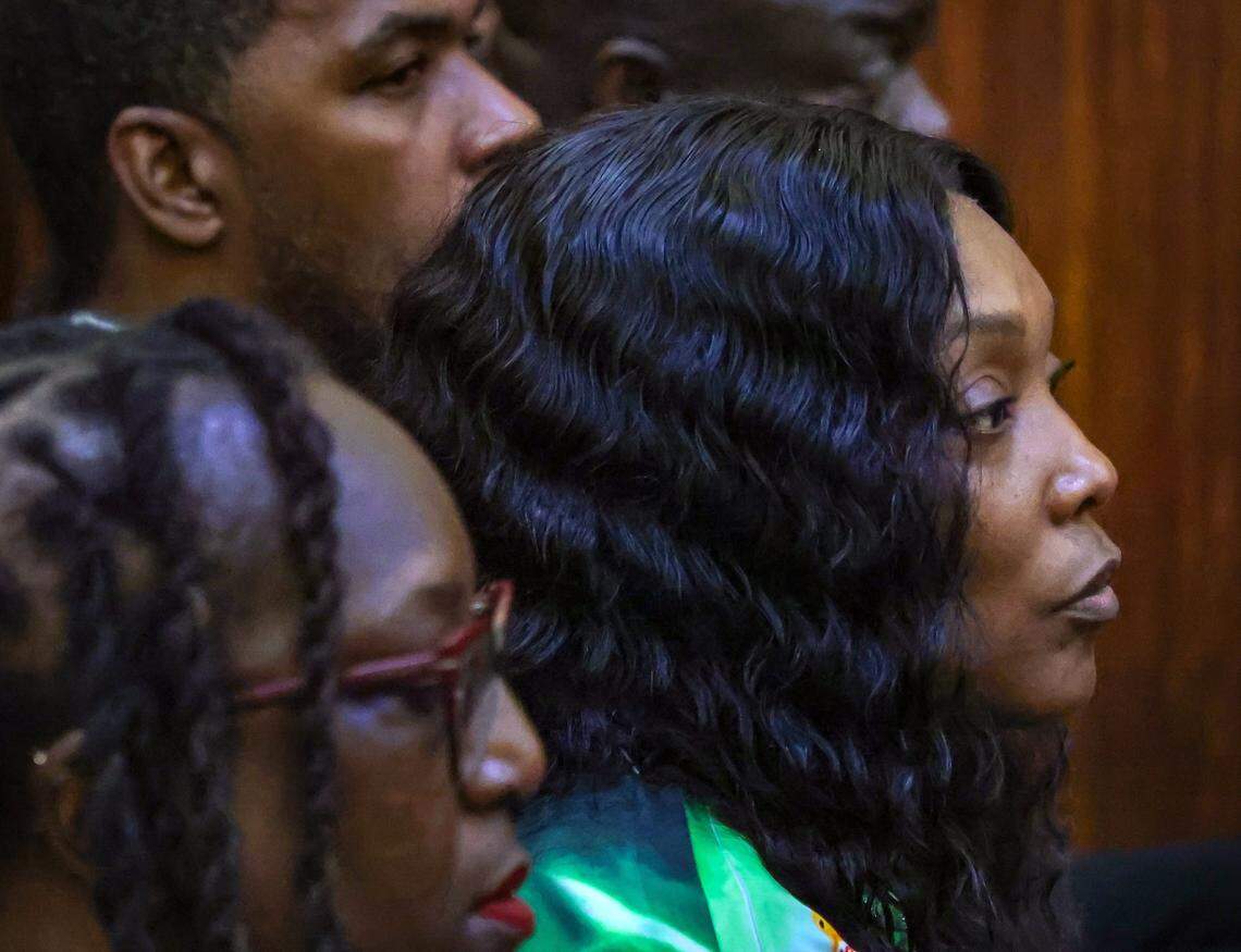 On the right Nathalie Jean, the mother of Northwestern student-athlete Yahkeim Lollar, who was stabbed to death in December 2024, appears in court as family decided they want to exercise their rights to a speedy trial on Thursday, Jan. 22, 2026, in Courtroom 2-8 inside Richard E. Gerstein Justice Building in Miami, Florida. Yahkeim's on-again, off-again girlfriend Jahara Malik is charged with manslaughter.