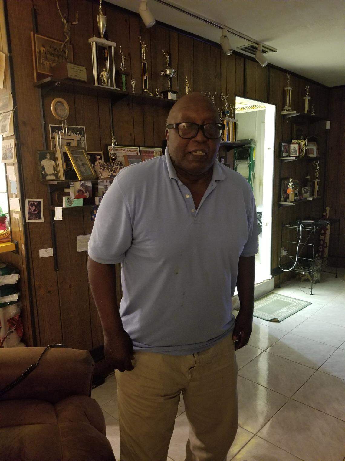 A recent photo of former Miami Central basketball coach Irv Baulkman at his home in Miami.