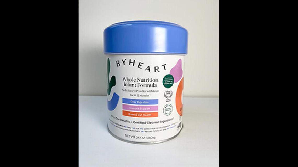 A 24-ounce container of ByHeart Whole Nutrition Infant Formula
