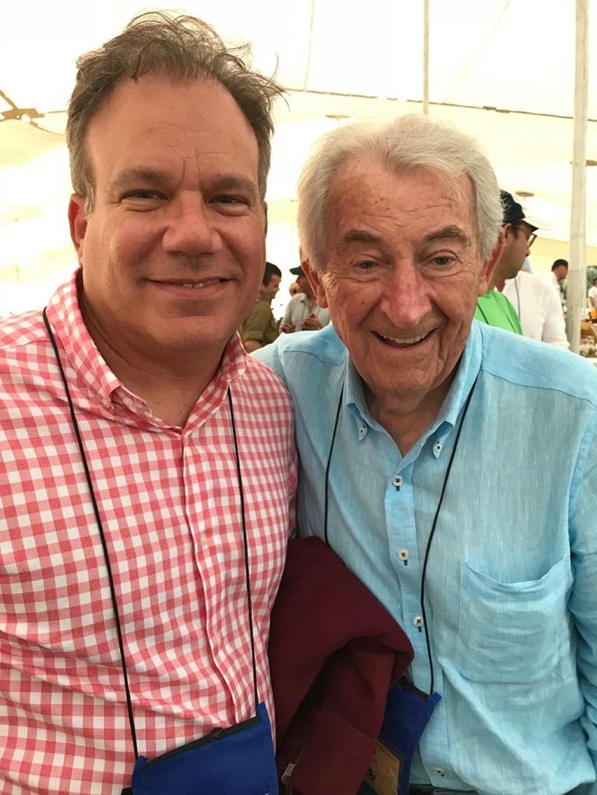 John Bussel, grandson of Shepard Broad, with David Schaecter, a Holocaust survivor. They are among the 820 people in Israel on a mission trip with the Greater Miami Jewish Federation to celebrate Israel’s 70th anniversary.