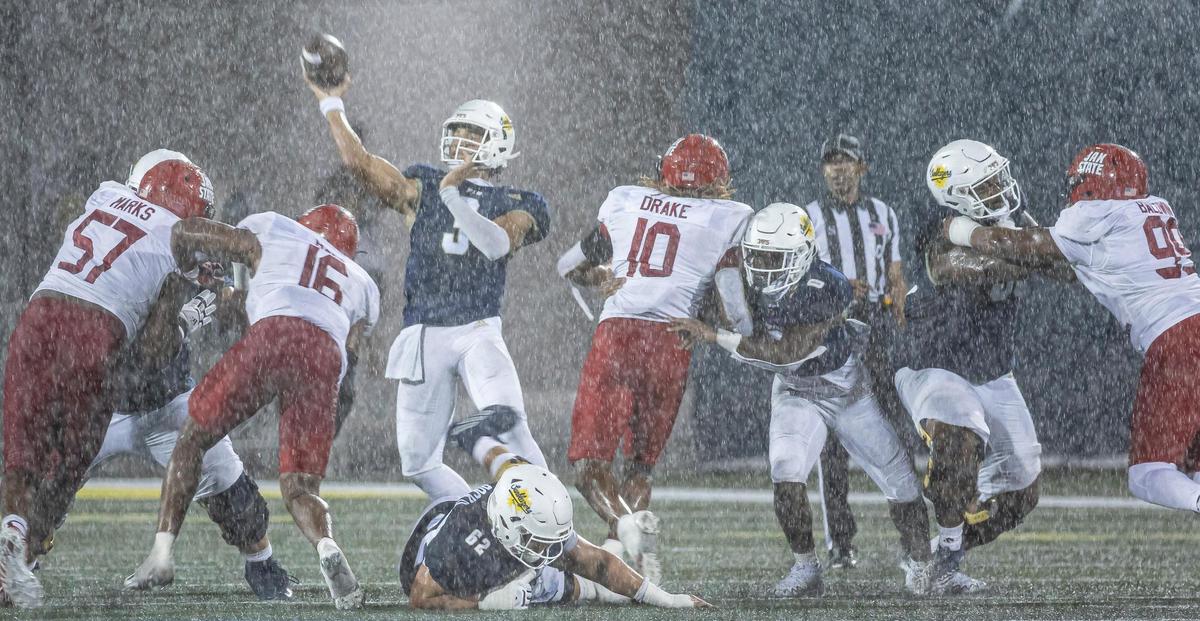 FIU Panthers quarterback Grayson James (3) throws the ball in the second half of his NCAA DI football game against Jacksonville State at the FIU Football Stadium on Wednesday, Oct. 25, 2023, in Miami, Fla.