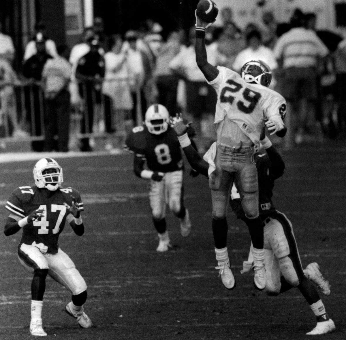 UM vs. FSU action in 1990 at the Orange Bowl.
