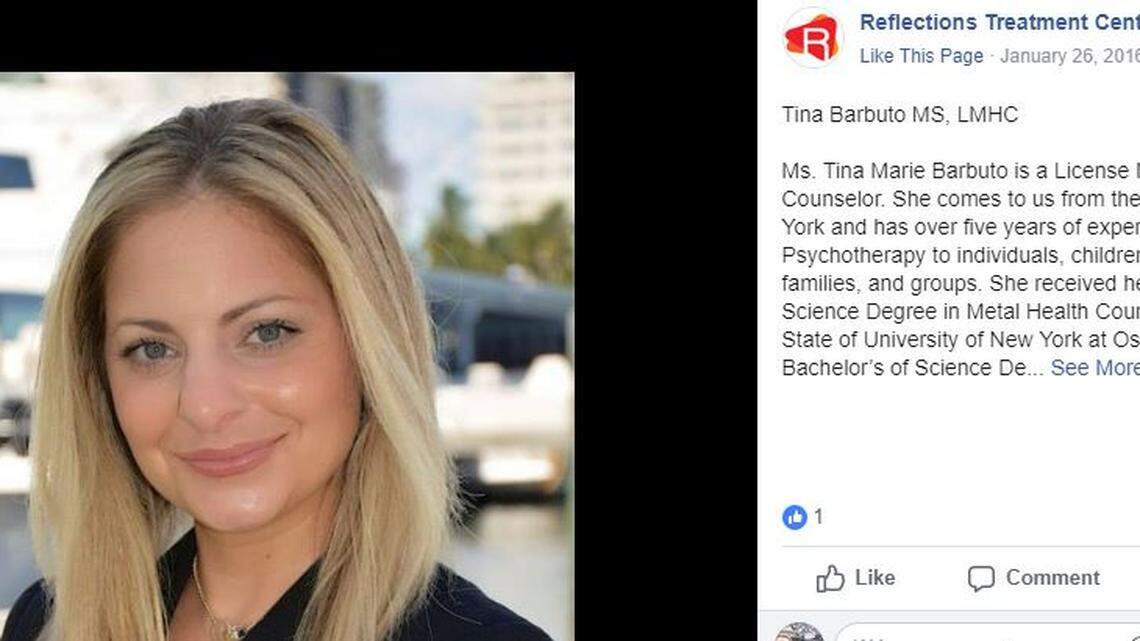Reflections Treatment Center’s Facebook post announcing Tina Marie Barbuto joining the fraudulent company