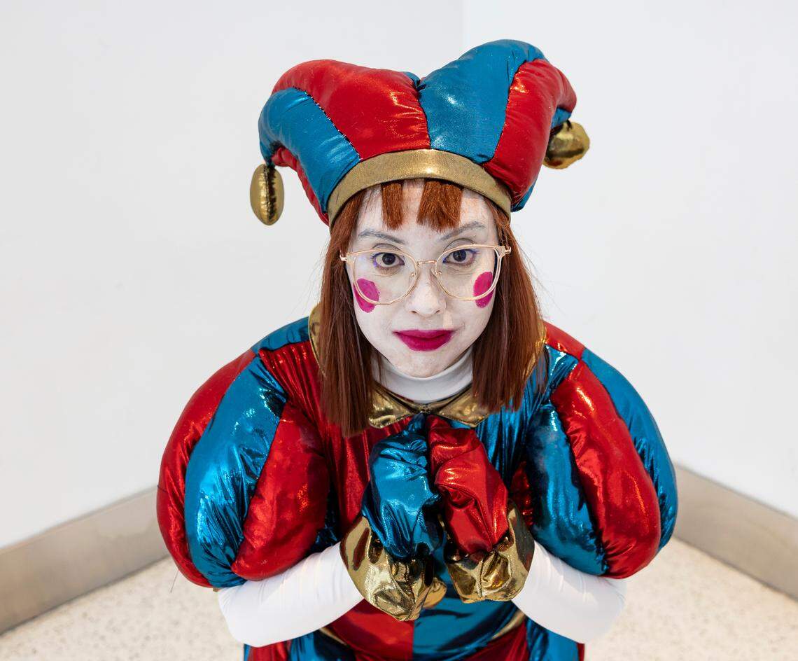 Lourdes Insaurralde, 25, cosplays as Pomni from The Amazing Digital Circus during Florida Supercon 2024 at the Miami Beach Convention Center on Saturday, July 13, 2024, in Miami Beach, Fla.