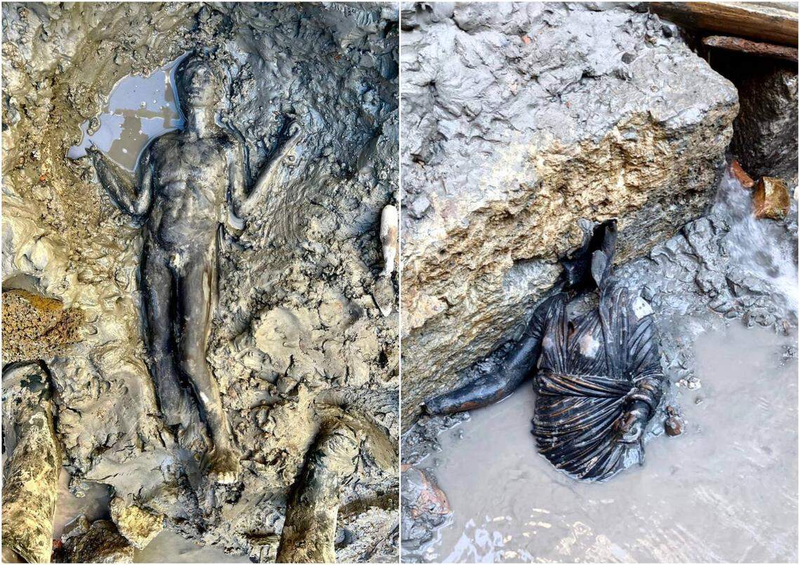 Some of the bronze statues left in the hot springs as offerings and found during excavations in 2022.