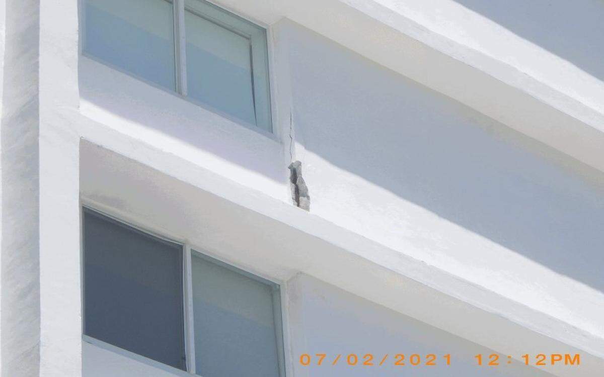 A Miami Beach building inspector on July 6 photographed this section of spalled concrete on the exterior of the Port Royale Condo at 6969 Collins Ave.
