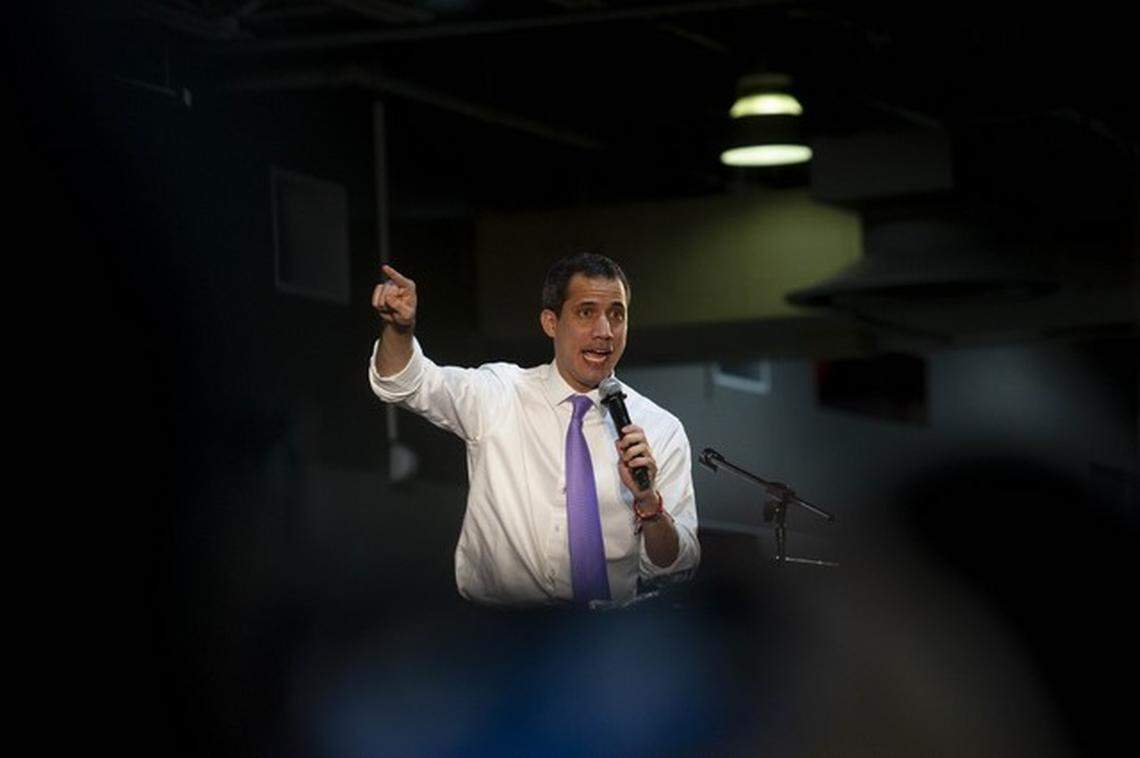 Juan Guaidó, acting president of Venezuela, speaks at a February event in Miami.