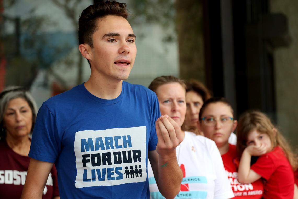 Parkland survivor David Hogg speaks at the Broward County Government Center in Fort Lauderdale on Monday, Feb. 11, 2019, after the submission of petitions to the Broward County Supervisor of Elections office aimed at putting a ban on sales of military-grade weapons on the 2020 ballot.