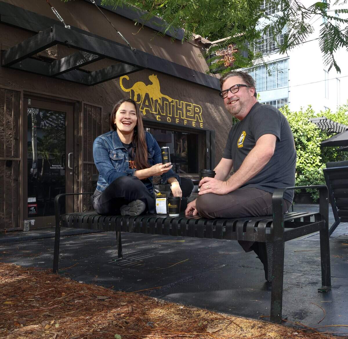 Leticia and Joel Pollack,  owners of Panther Coffee, one of Wynwood's pioneer businesses, in November 2025.