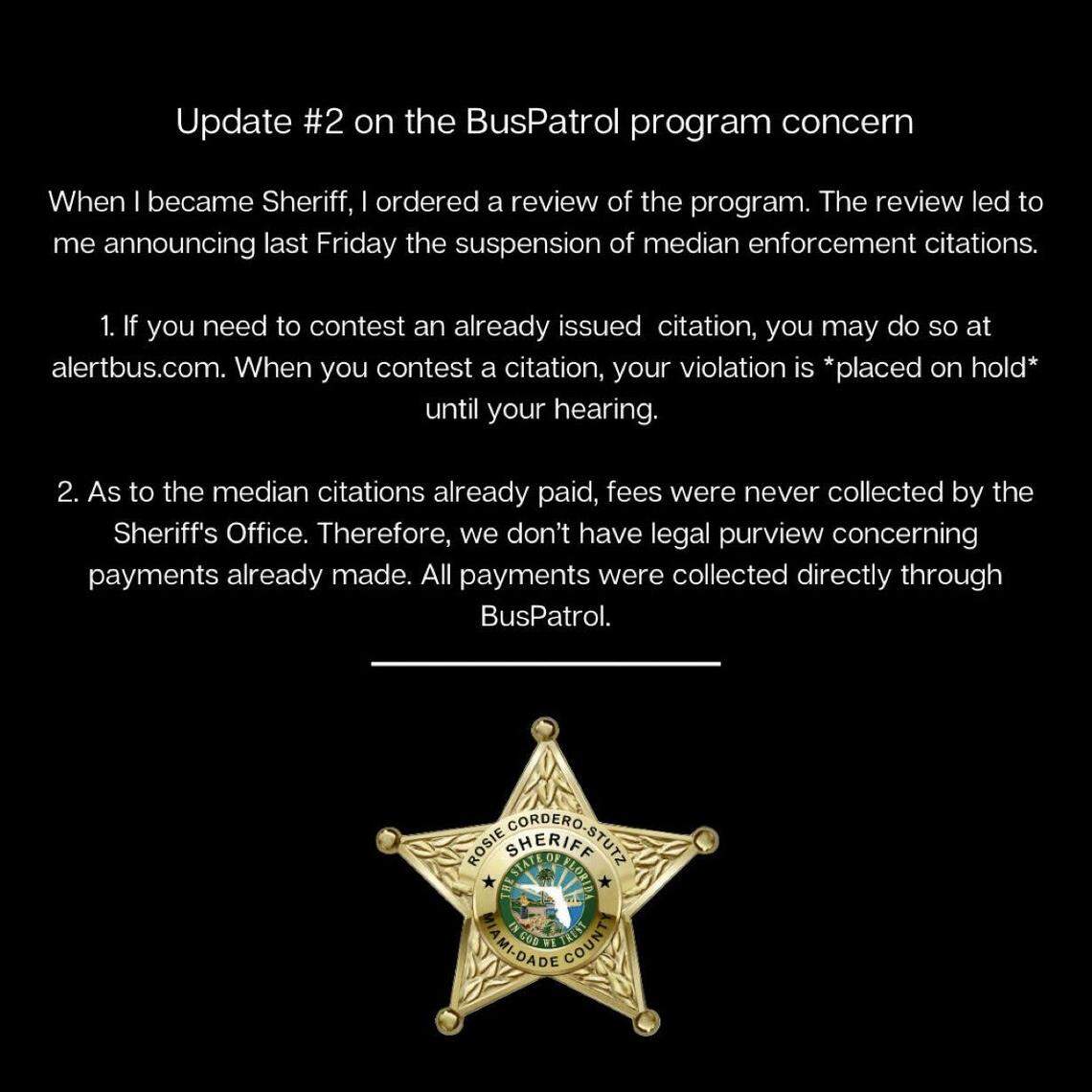 Screenshot of a post on X from the Miami-Dade Sheriff’s Office regarding the school bus safety program, posted at 10 p.m. on March 10, 2025.