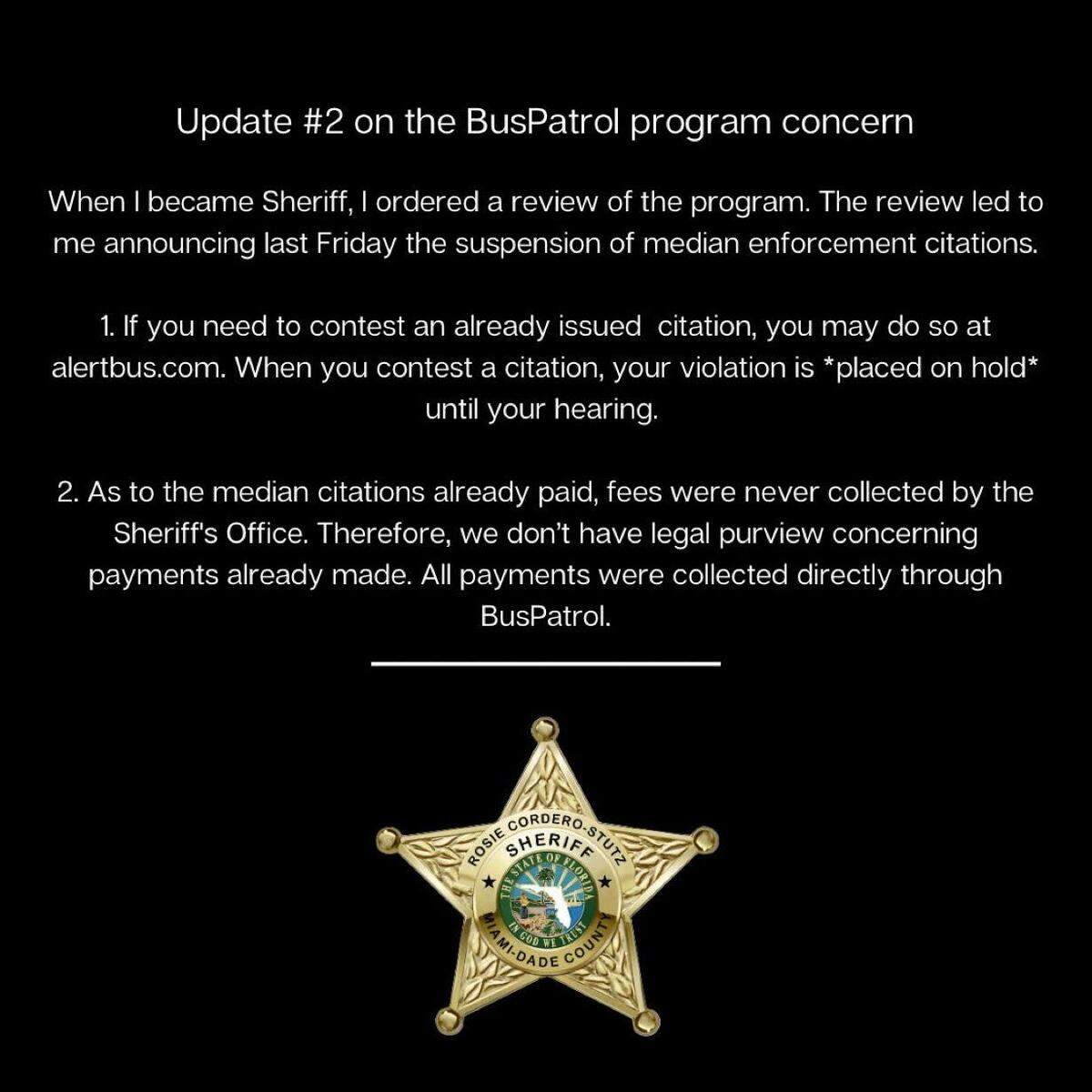 Captura de pantalla de una publicación en X de la Oficina del Sheriff de Miami-Dade sobre el programa de seguridad de autobuses escolares.