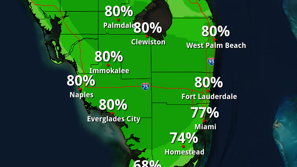 Wednesday, May 31, 2023, rain chances in Florida, according to National Weather Service in Miami.