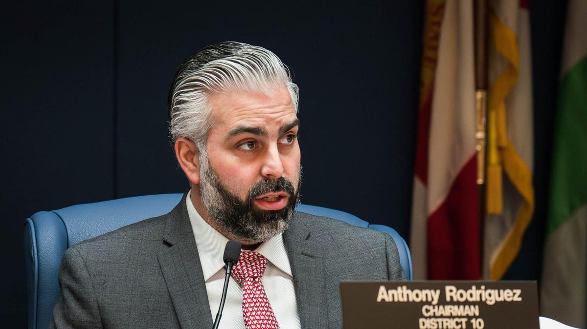 Chair of the County Commission Anthony Rodriguez, photographed in the commission chambers on Dec. 3, 2024, emphasized fiscal responsibility after his formal swearing-in ceremony on Dec. 11, 2024.