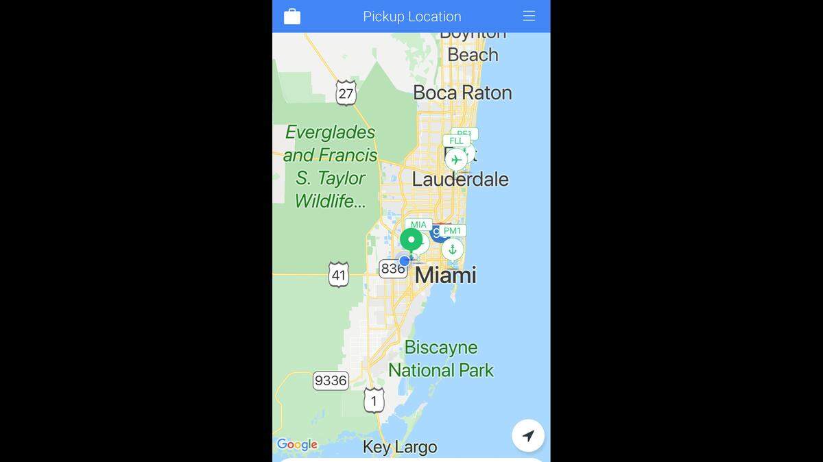 The SuperShuttle app’s screen on Dec. 14, 2019, in a screen grab when summoned from Doral, Florida.