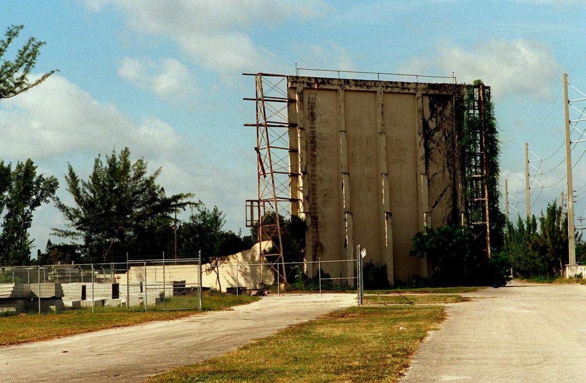 In 1995, the remnants of a drive-in theater at Northwest 87th Street and 27th Avenue in the Miami area.