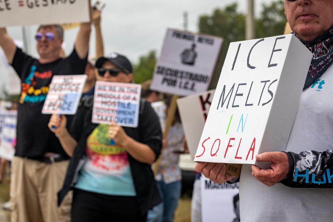 Protesters chanting and holding signs lined the side of the road on SW 177th Avenue and 12th street to protest conditions inside Krome Detention Center on Saturday, March 29.