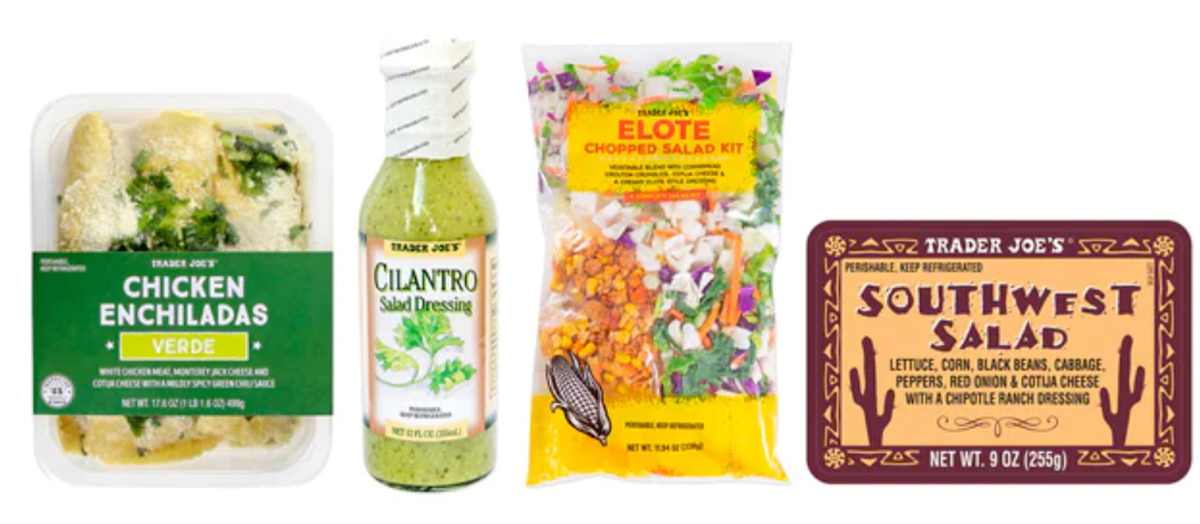 Trader Joe’s Chicken Enchiladas Verde, Cilantro Salad Dressing, Elote Chopped Salad Kit and Southwest Salad were recalled.