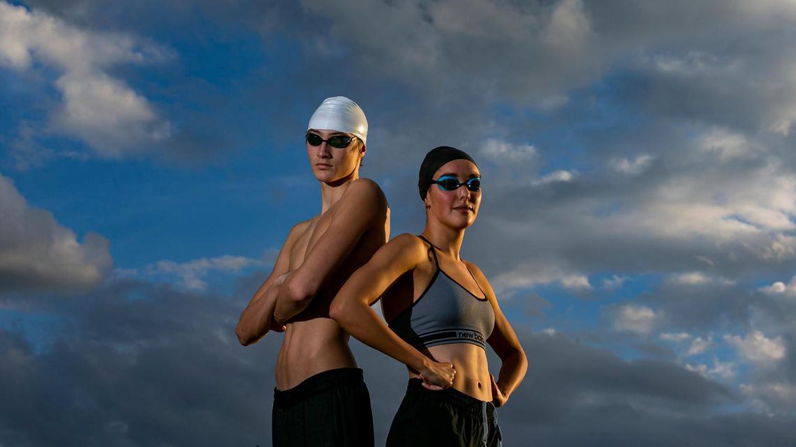 Broward Swimming Players of the Year Kaii Winkler and Erika Pelaez, both from South Florida HEAT, are photographed at Brian Piccolo Park in Hollywood, Florida on Friday, January 7, 2022.