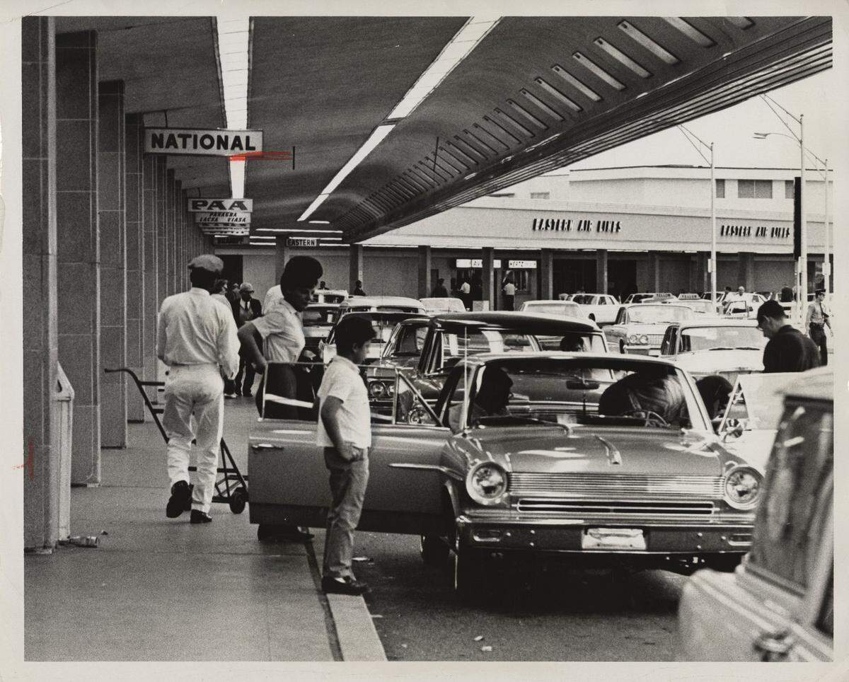 Cars line up at Miami International Airport in 1965.