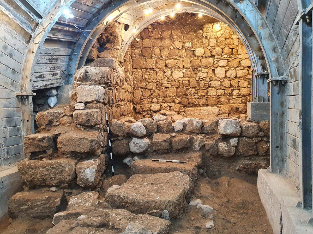 A portion of the Roman structure where the bead was found.
