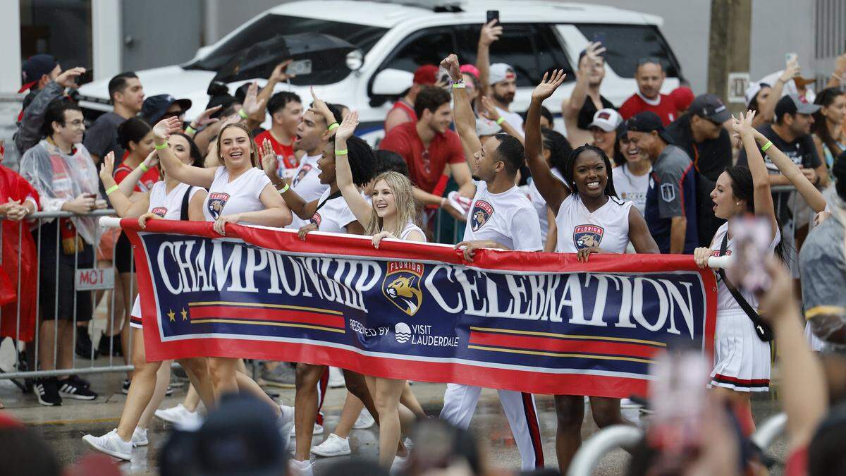 Championship celebration during the Florida Panthers Stanley Cup victory parade along A1A in Fort Lauderdale, Florida on Sunday, June 30, 2024. 