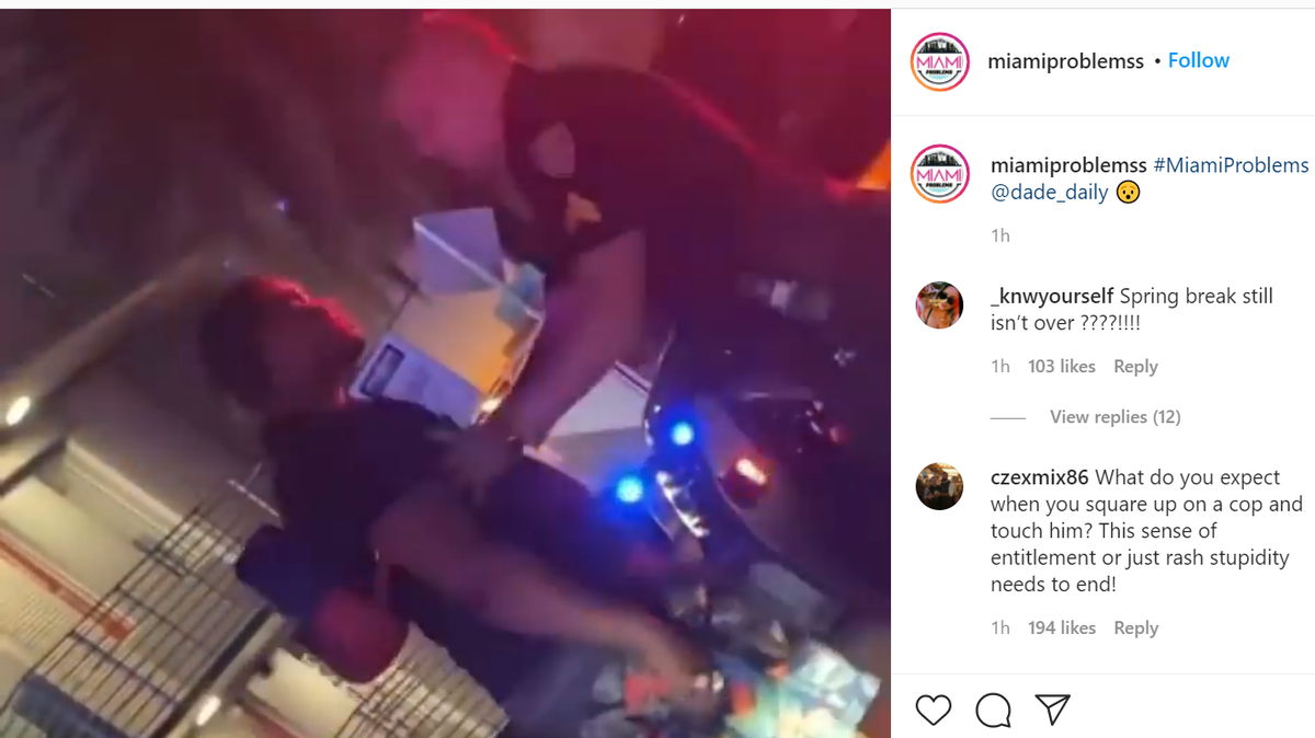 A Miami Beach officer tazed a man and woman from Chicago who police say threatened the officer and threw a bottle at his car. The pair have been arrested.