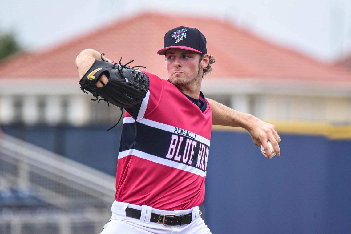Miami Marlins left-handed pitcher prospect Jake Eder against the Mississippi Braves on Sunday, June 6, 2021, in Pensacola, Florida.