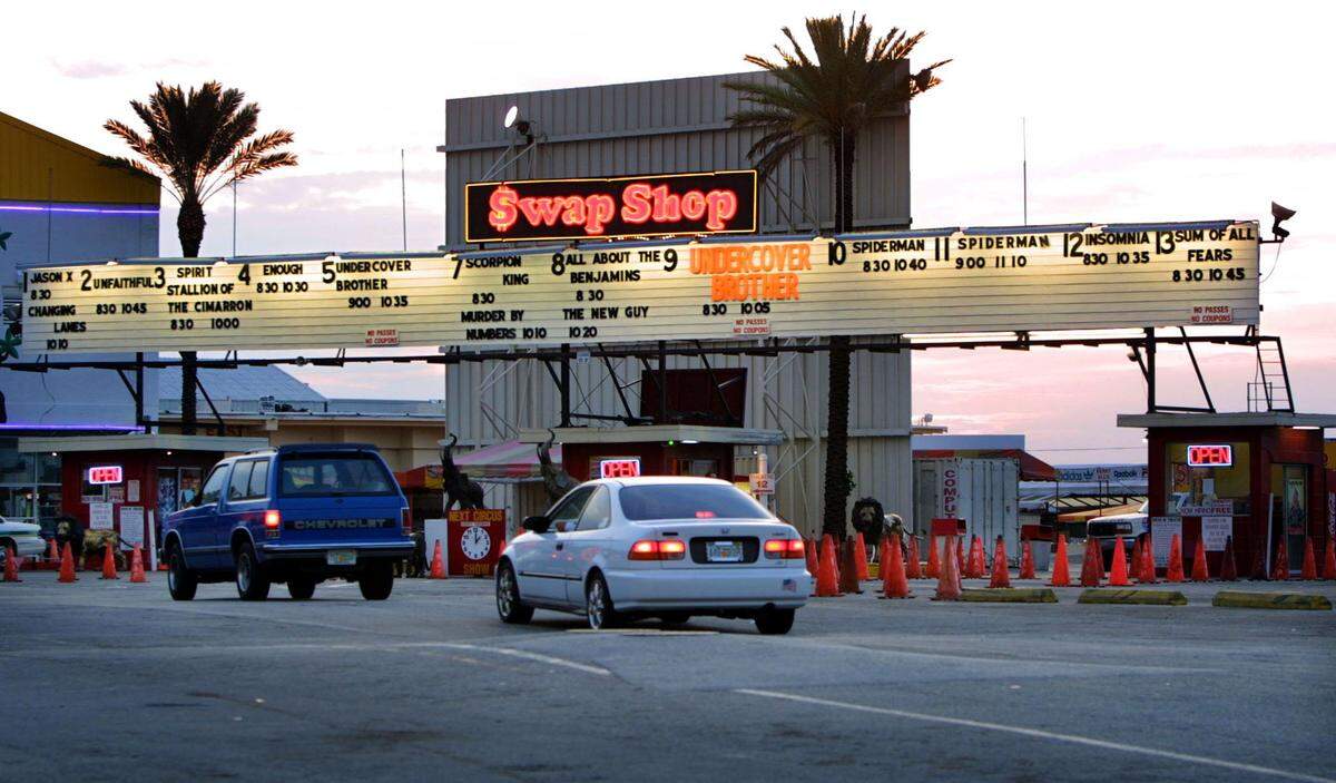 In 2002, the entrance to the Thunderbird Swap Shop Drive-In Movie Theater, 3291 W. Sunrise Blvd., near Fort Lauderdale.