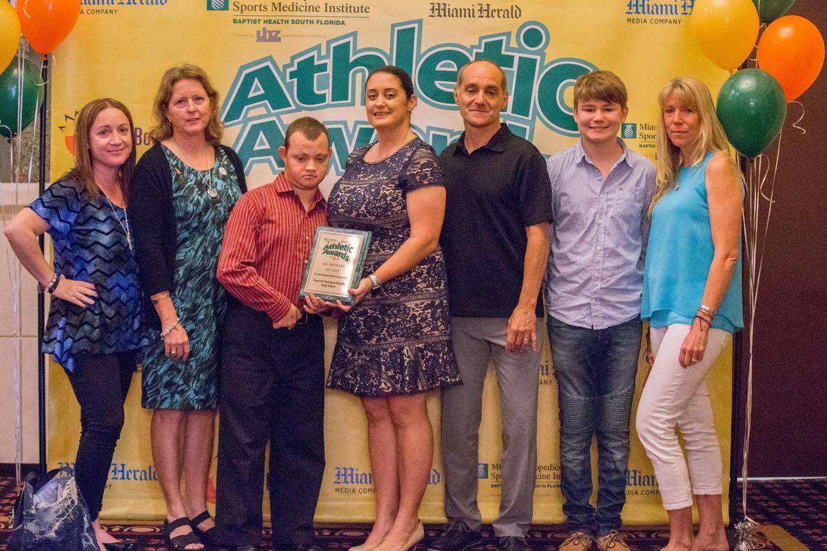 From left to right: Lori Alhadeff, Debbie Hixon, Corey Hixon, Lauren Rubenstein , Mitch Dworet, Alex Dworet and Annika Dworet
