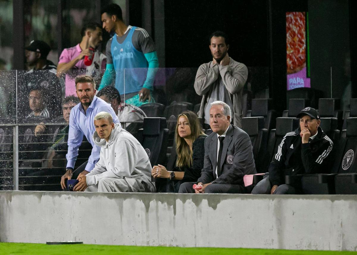 Inter Miami Co-Owners David Beckham and Jorge Mas watch as their team loses 2 to 1 against the Houston Dynamo at DRV PNK Stadium on Saturday, April 2, 2022, in Fort Lauderdale, Florida.
