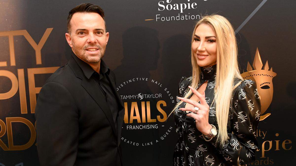 JOHANNESBURG, SOUTH AFRICA - SEPTEMBER 18: Peet & Melany Viljoen during Royalty Soapie Awards at Radisson Hotel and Convention Centre on September 18, 2021 in Johannesburg, South Africa. Royalty Soapie Awards is annual award ceremony that recognises and celebrates excellence in the soap opera industry. (Photo by Oupa Bopape/Gallo Images via Getty Images)