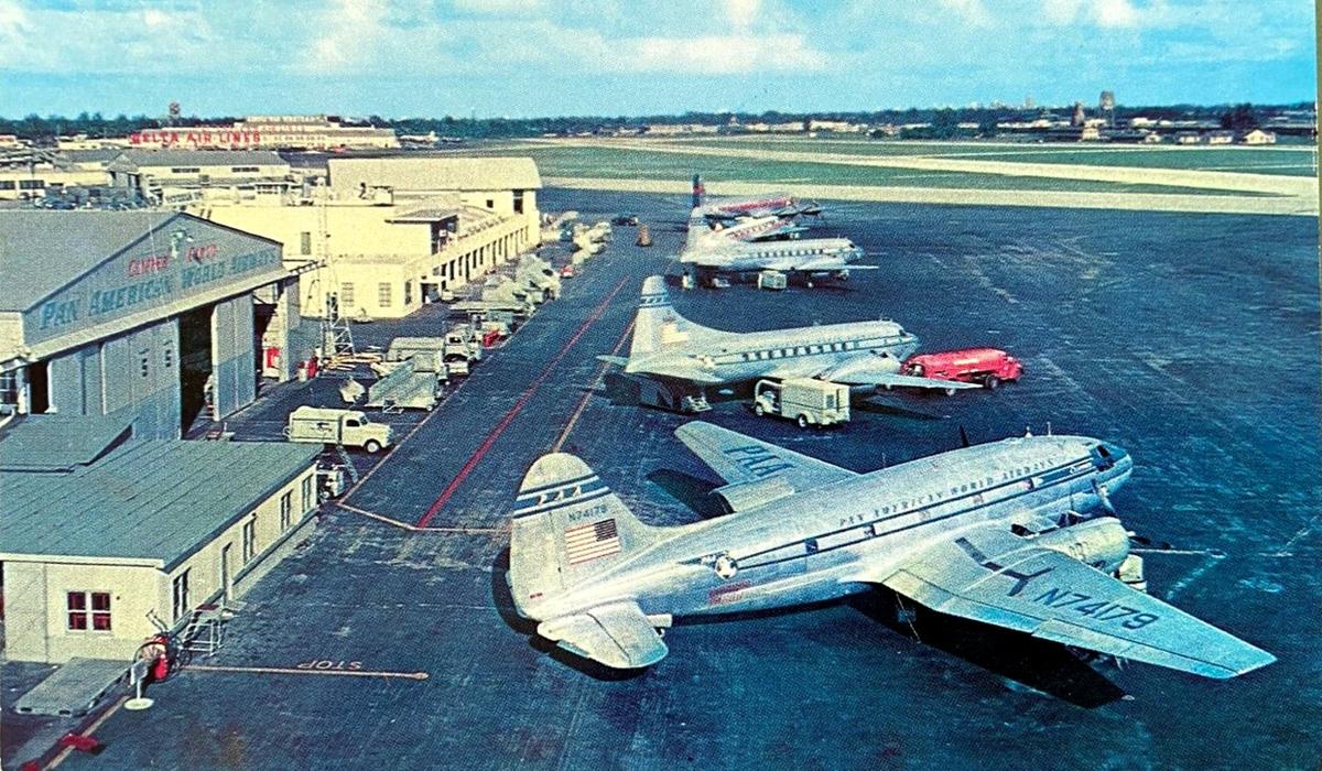 An undated photo shows a 1920s Pan American Airways hangar, at left, one of the original buildings at what is now Miami International Airport.