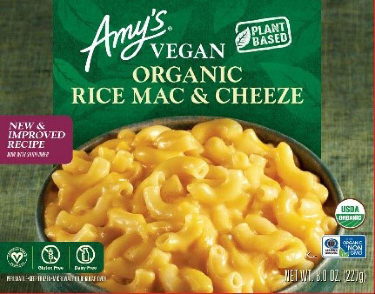 One lot of Amy’s Kitchen’s Vegan Organic Rice Mac & Cheeze was recalled on Jan. 19, 2022 because a lab found it contained trace amounts of undeclared milk.
