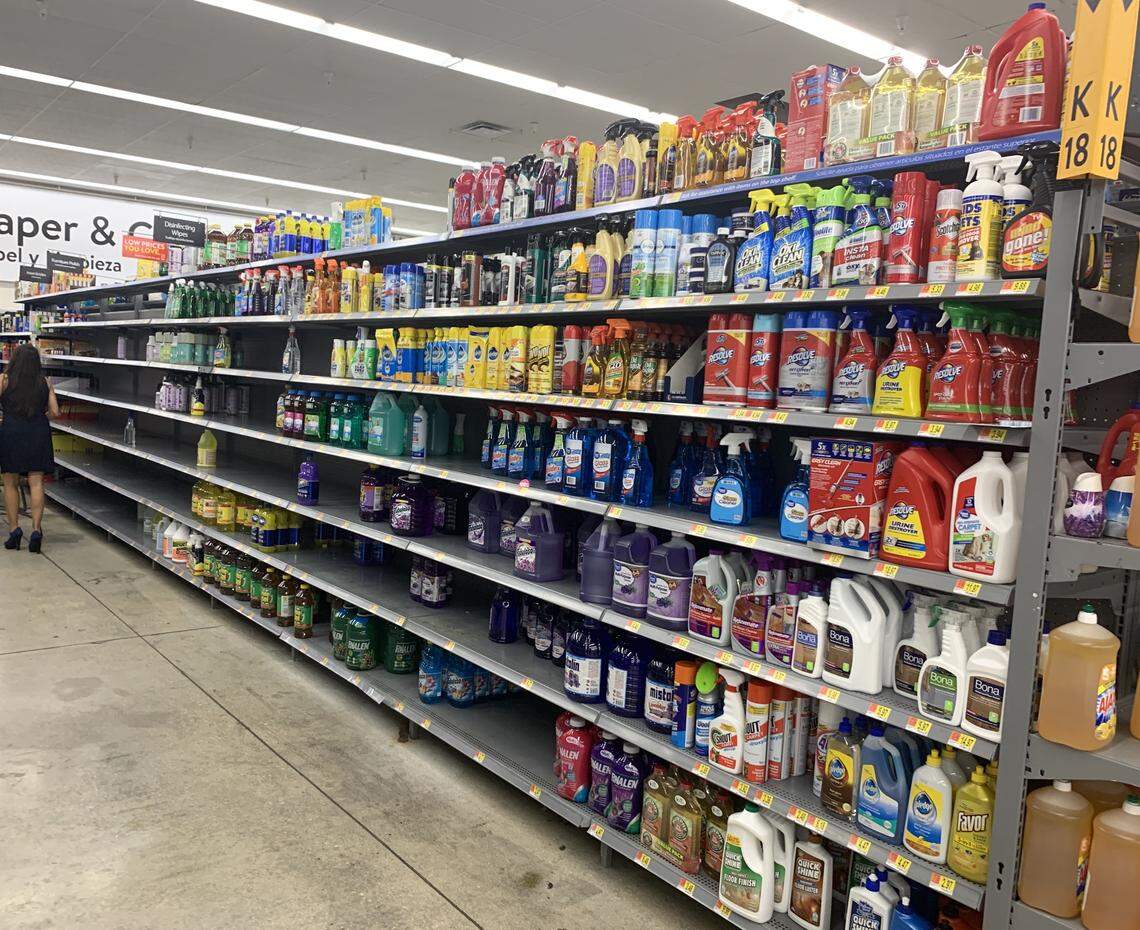 Cleaning supplies were starting to fly off shelves at a Walmart in Doral on March 3, 2020. Shoppers are stocking up on supplies amid concerns of a potential coronavirus spread in the U.S.