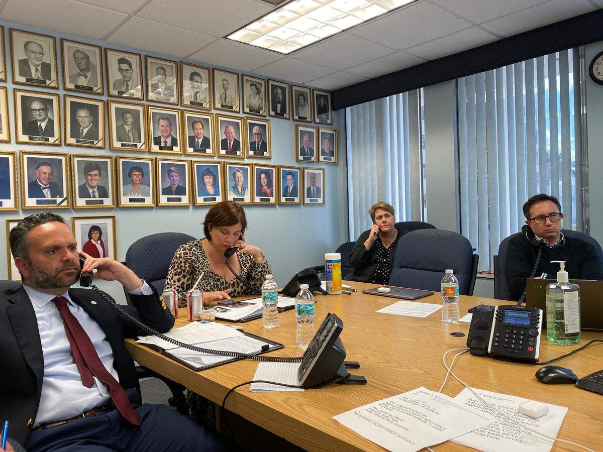 Bay Harbor Islands officials during a telephonic town hall Friday (left to right): Town Manager J.C. Jimenez, Mayor Stephanie Bruder, Town Clerk Marlene Siegel, and Interim Town Attorney Frank Simone.
