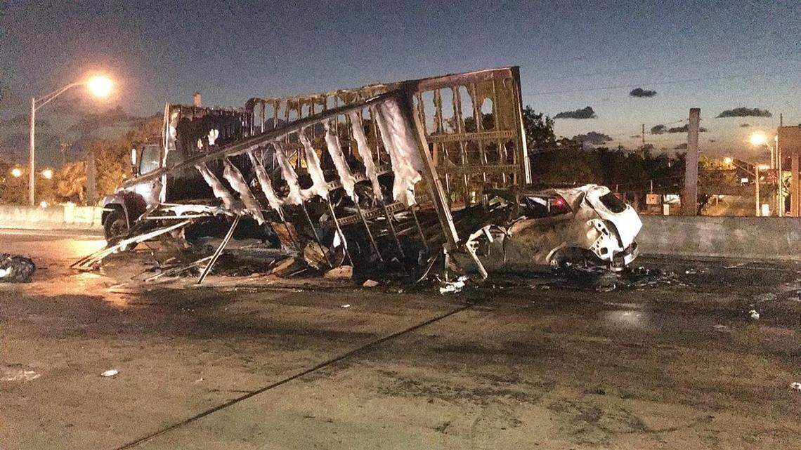 One person is dead after a fiery crash on I-95 Northbound in Miami.
