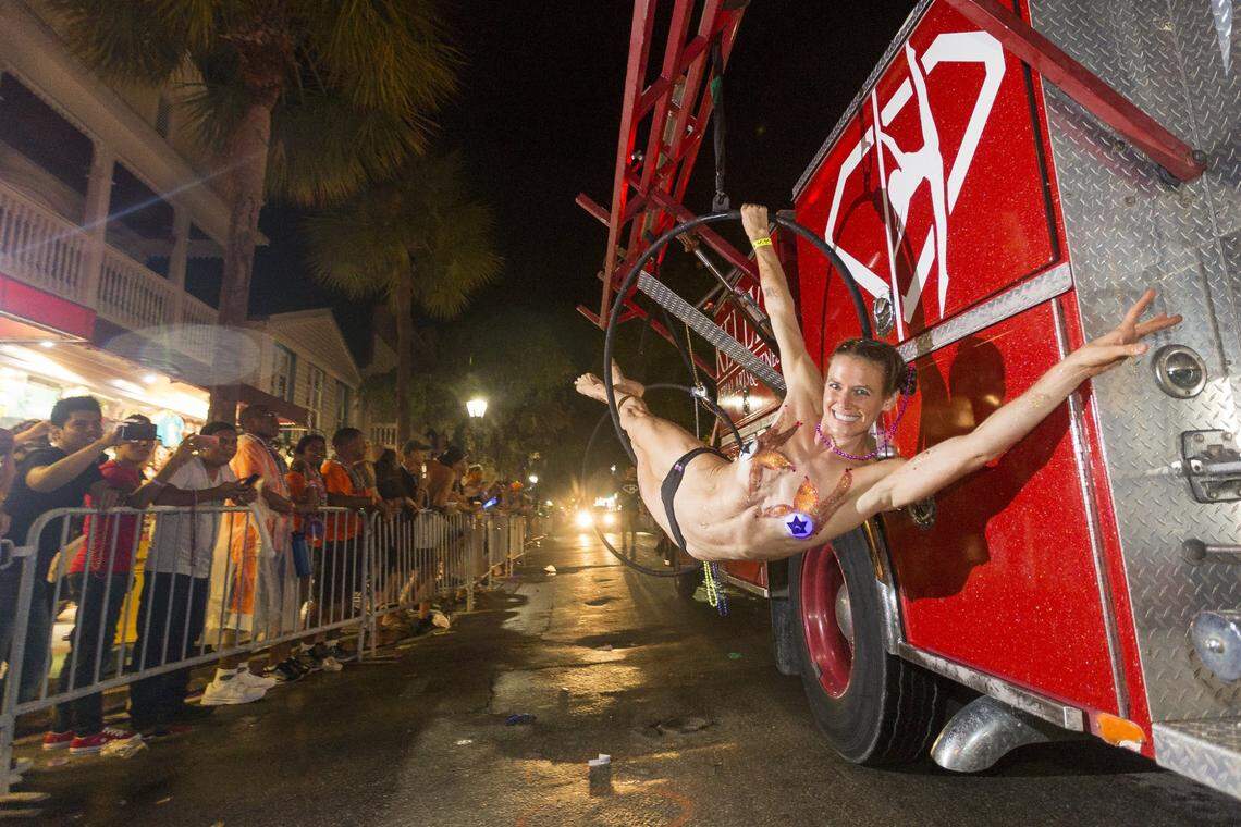 Participants partake in the 2017 Fantasy Fest parade as they make their way down Duval Street in Key West on Saturday, Oct. 28, 2017.