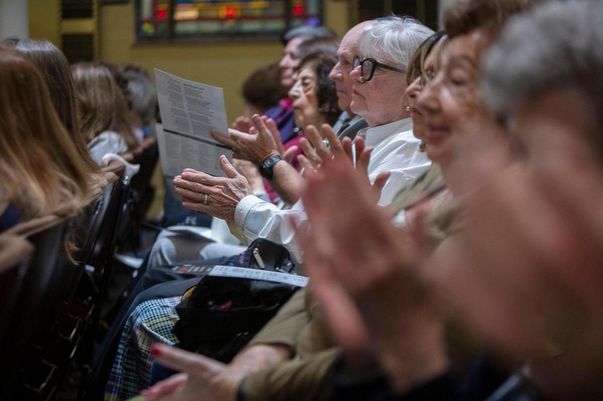 Miami’s Jewish community applauds Ralph Berger’s speech as they gather at Temple Israel of Greater Miami on November 10, 2024, to commemorate Kristallnacht, the Night of Broken Glass.