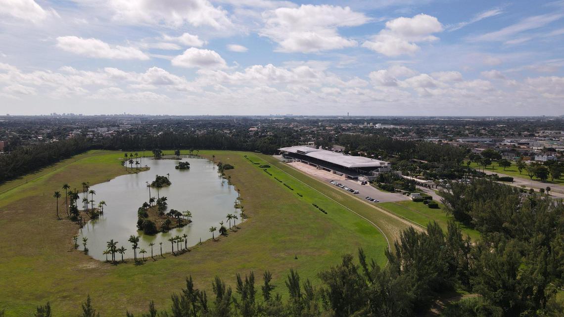 Aerial view of the Hialeah Park Casino looking south.