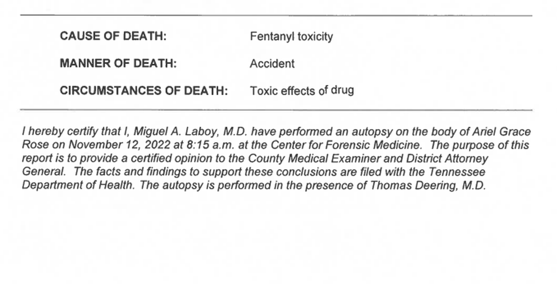 Ariel Rose’s autopsy report.