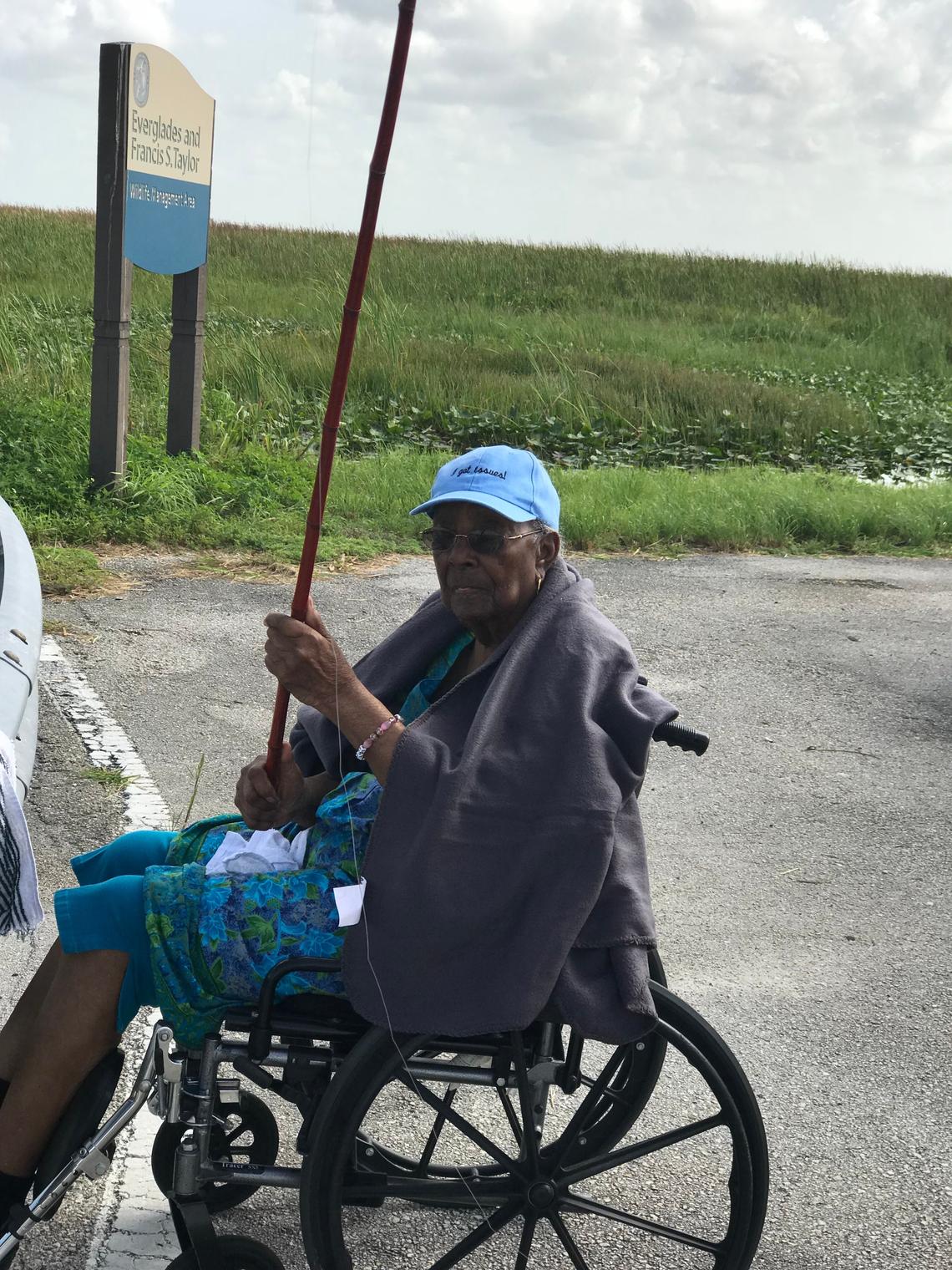Leona Moten-Scott fishing near the Everglades on her 100th birthday. Moten Scott, 101, died of COVID-19 on April 5.